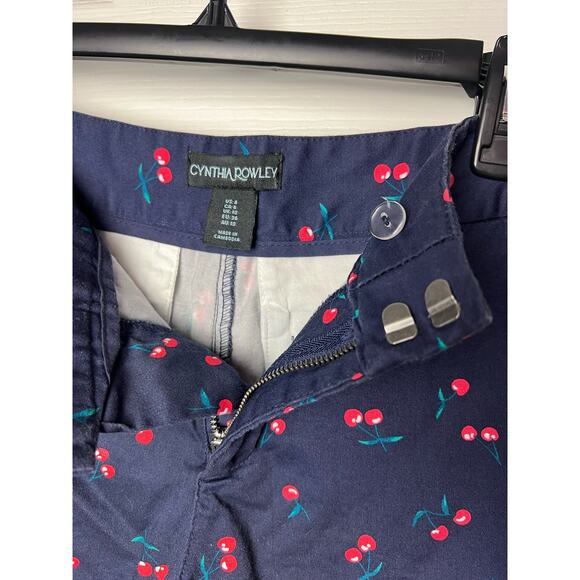 Cynthia Rowley Navy Blue Chino Shorts Cherry Print Size 6 Cotton Stretch - Picture 4 of 7